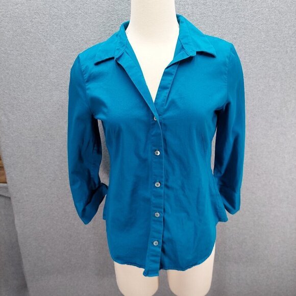 Banana Republic Tops - Banana Republic Womens Button Down Shirt Blue  Long Sleeve Cuff Stretch Medium
